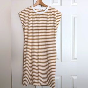 Gap mustard yellow& white striped T-shirt cap slv dress Size XS tall